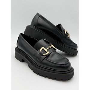 H&M Black Horsebit Chunky Loafers with Gold Hardware Size 9 US/ EU 40